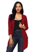 Sexy Burgundy 3/4 Sleeve Open Front Casual Knit Sweater